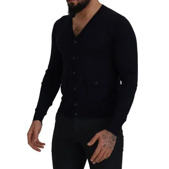 Dolce & Gabbana Blue Wool STAFF Down Cardigan Sweater - Picture 6 of 9